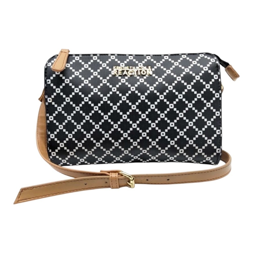 Kenneth Cole Reaction Crossbody Bag Womens‎ Small Black White Geometric Diamond